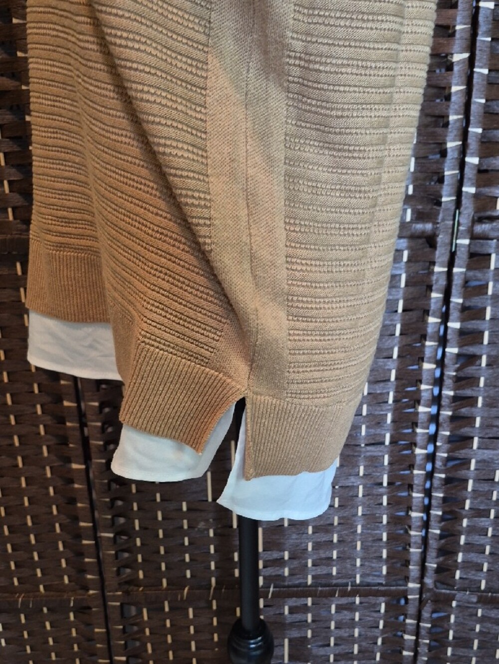 Hilary Radley V-Neck Ribbed Sweater in Camel - Picture 6 of 7